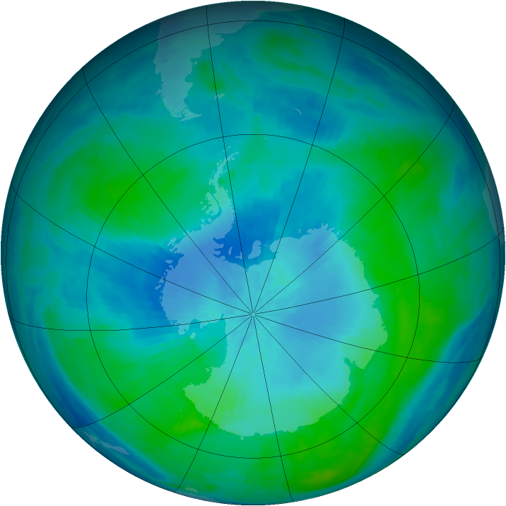 Antarctic ozone map for 16 February 1991